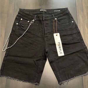 Purple Black Men’s Denim Shorts with Chain Detail